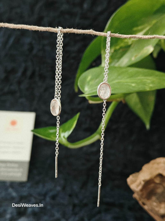 Silver threader earrings with gemstones