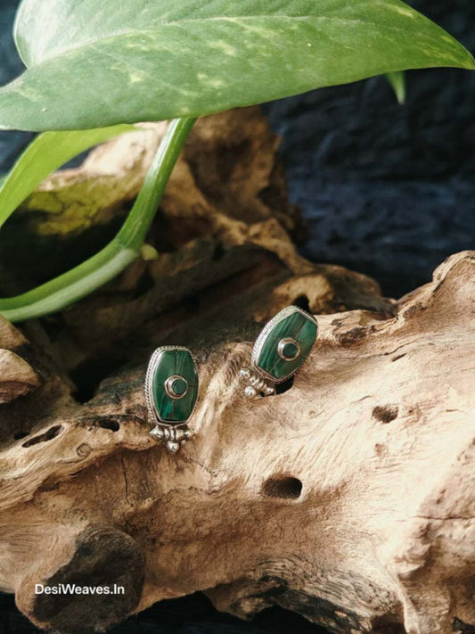 Pair of green and silver earrings