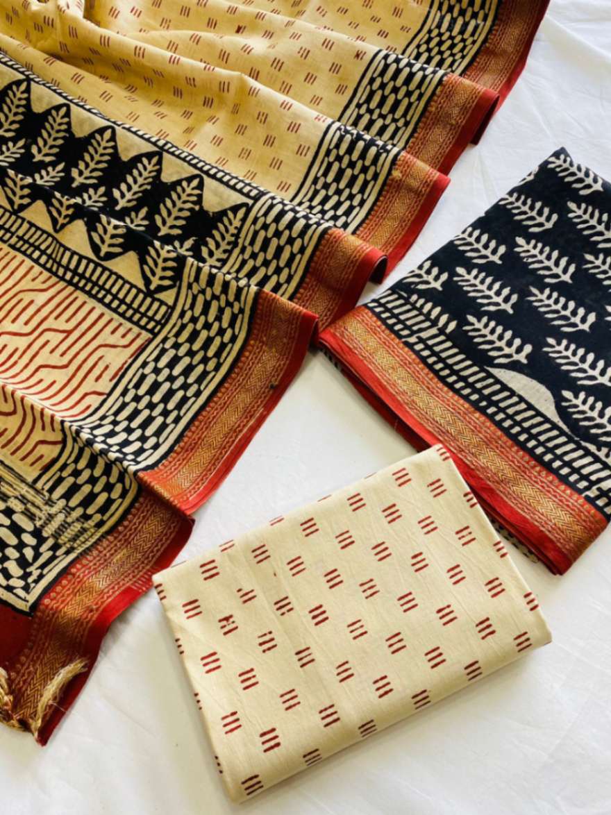 Maheshwari Silk Suit Dupatta Set - Desi Weaves