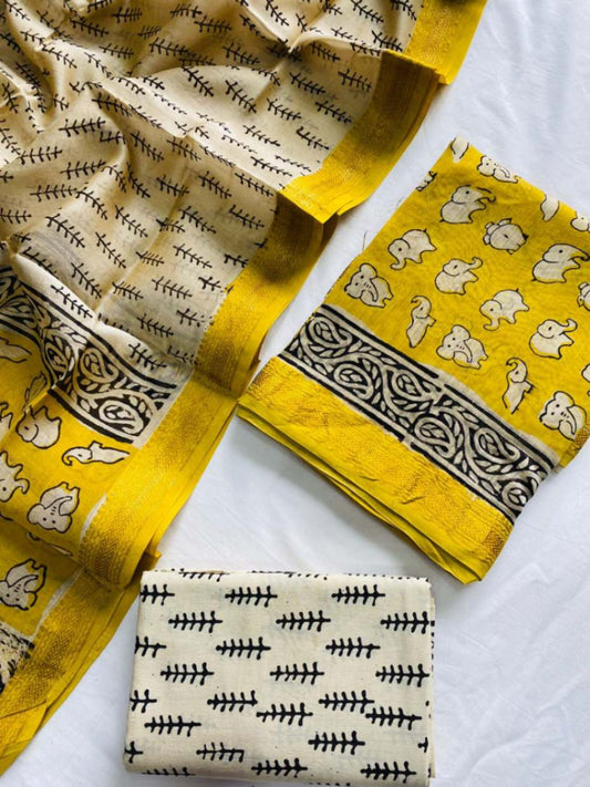 Maheshwari Silk Suit Dupatta Set - Desi Weaves