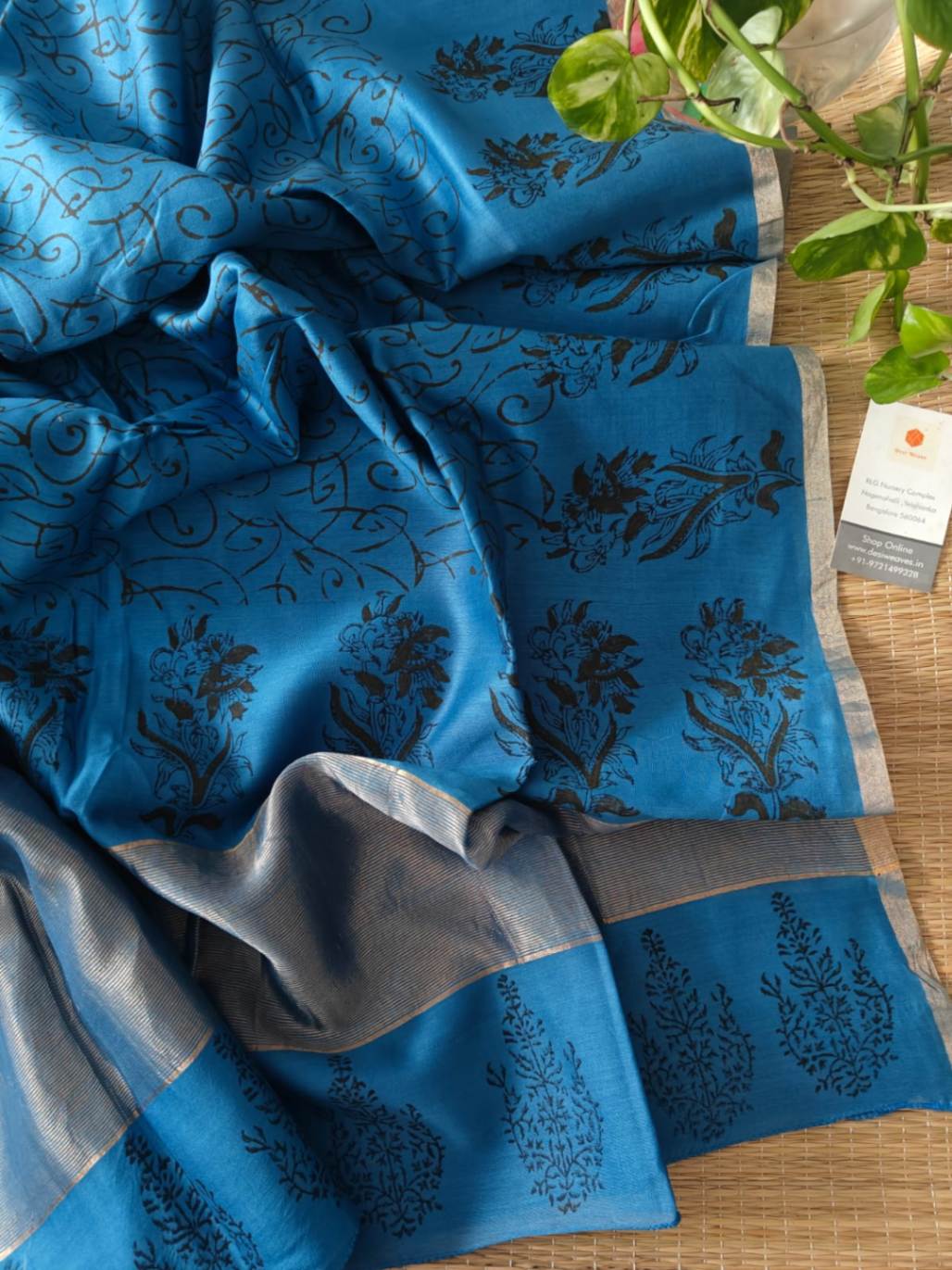 Blue Chanderi Silk Dupatta - Desi Weaves