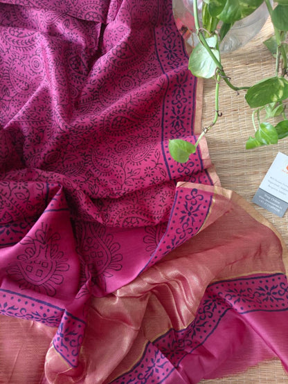 Pink Chanderi Silk Dupatta - Desi Weaves