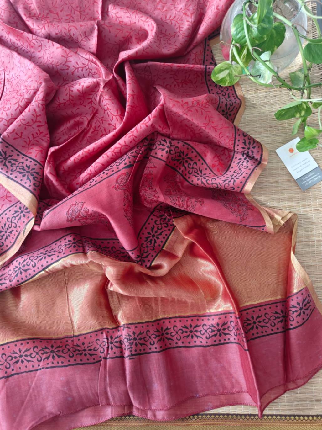 Pink Chanderi Silk Dupatta - Desi Weaves