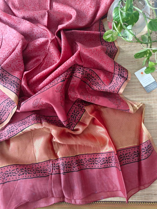 Pink Chanderi Silk Dupatta - Desi Weaves