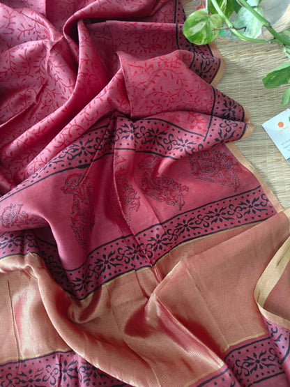 Pink Chanderi Silk Dupatta - Desi Weaves