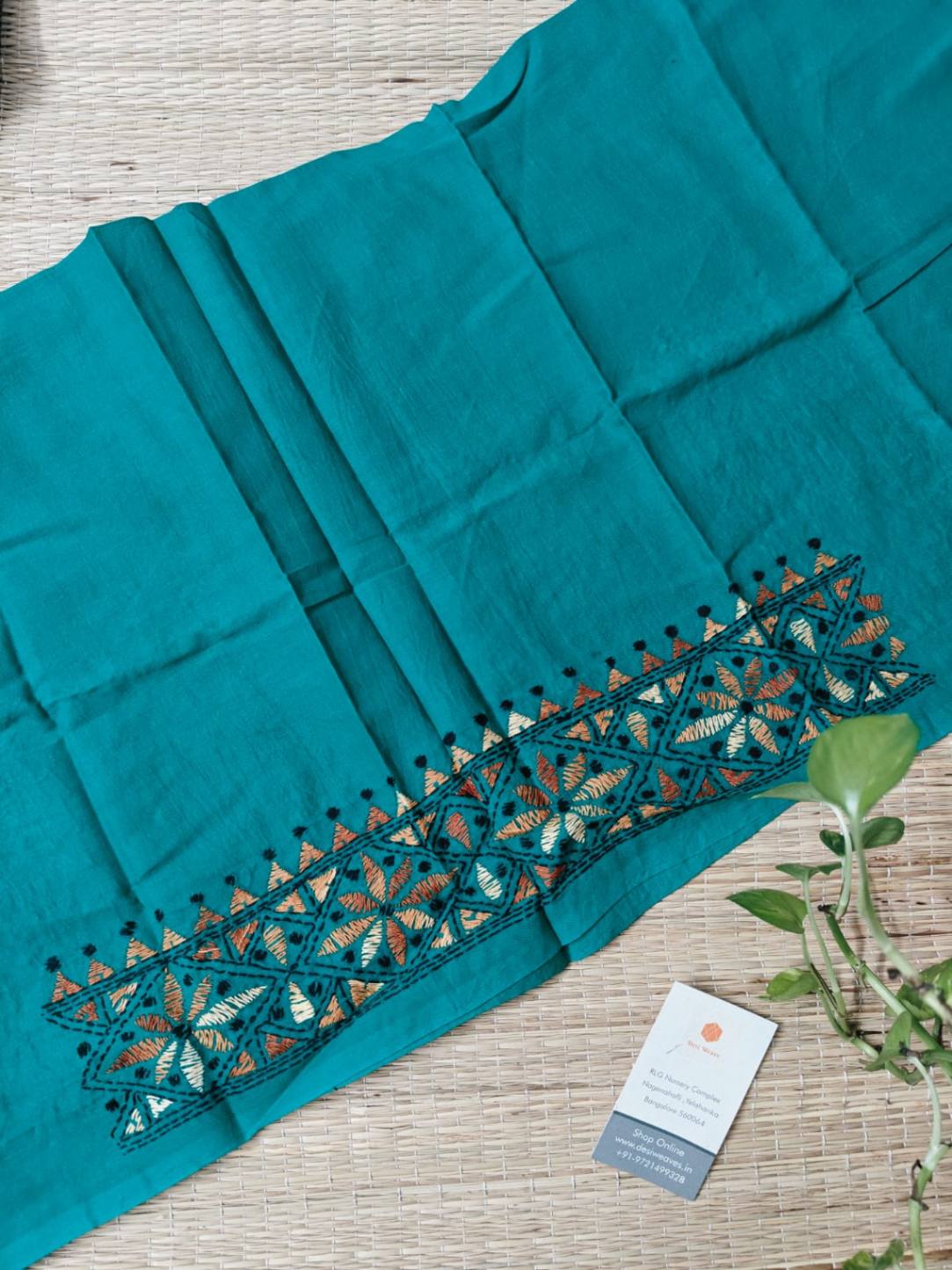 Hand Embroidered Kantha cotton blouse - Desi Weaves