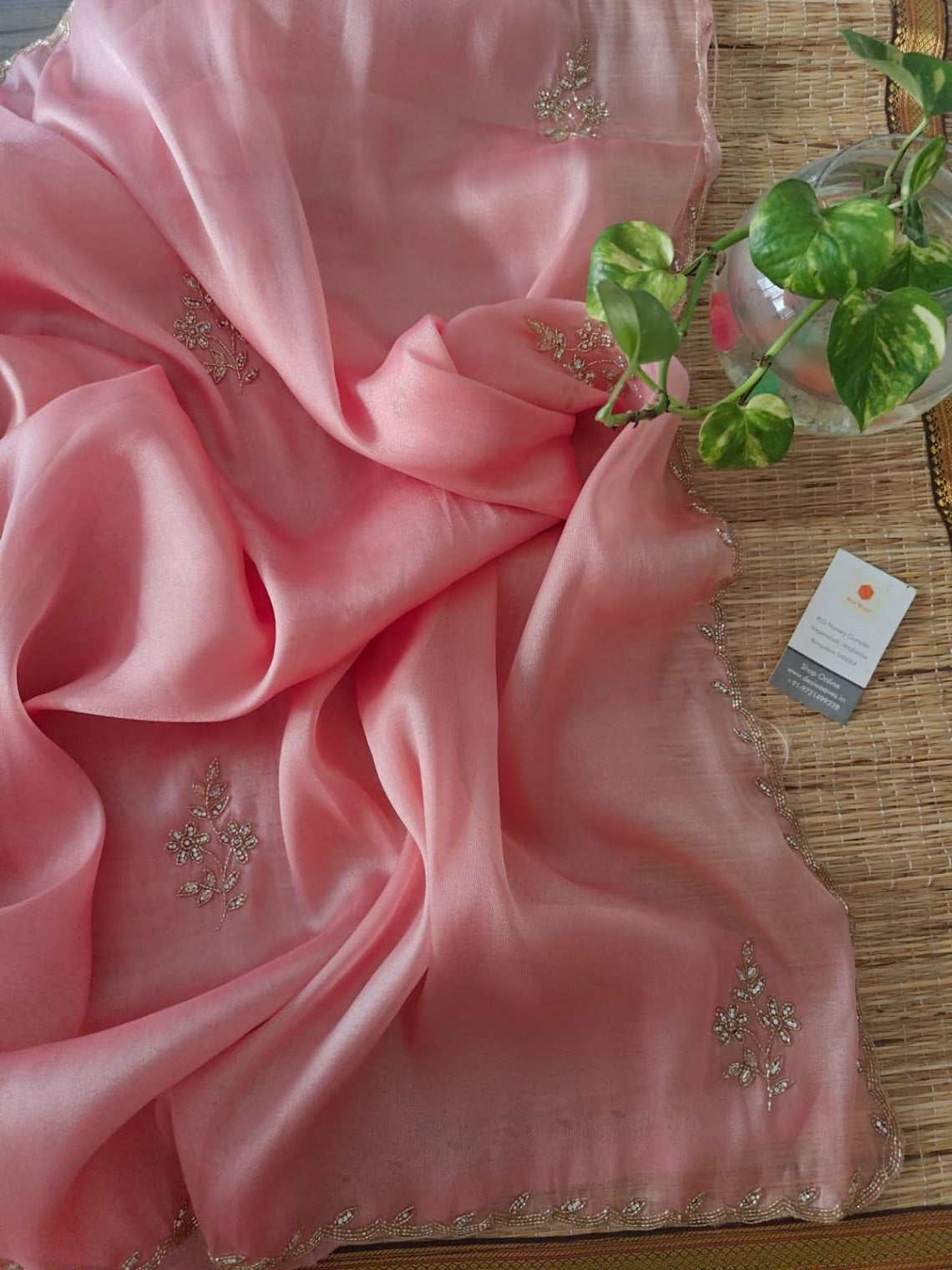 Hand embroidered silk saree - desi weaves