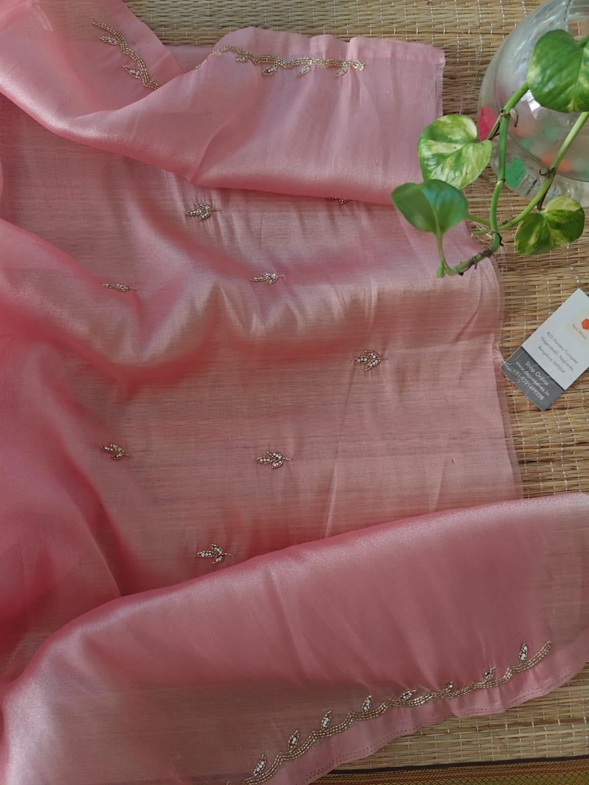 Hand embroidered silk saree - desi weaves