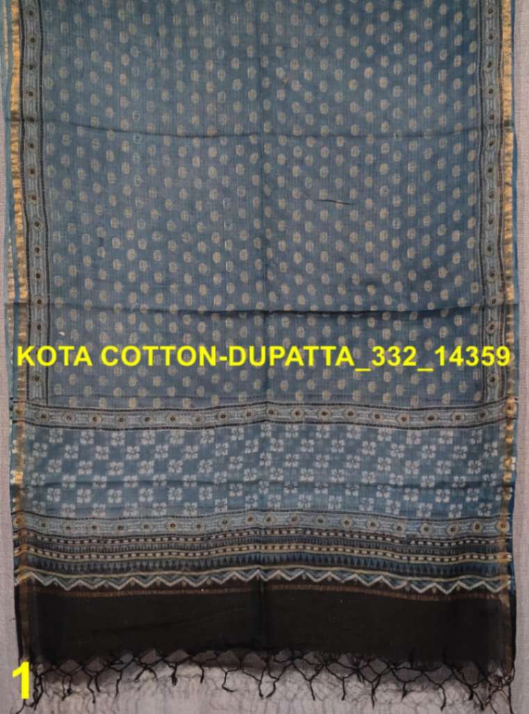 Desi Weaves Ajrakh Block Print Kota Doria Dupatta