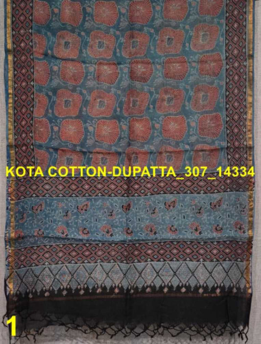 Ajrakh Handblock Printed Kota Doria Dupatta - desi weaves