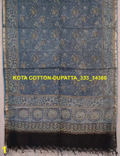 Desi Weaves Ajrakh Block Print Kota Doria Dupatta