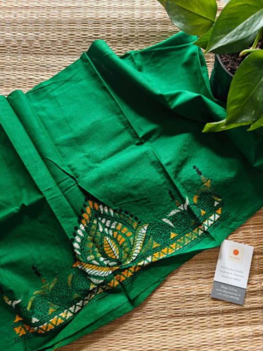 Green Kantha stitch cotton blouse - Desi Weaves