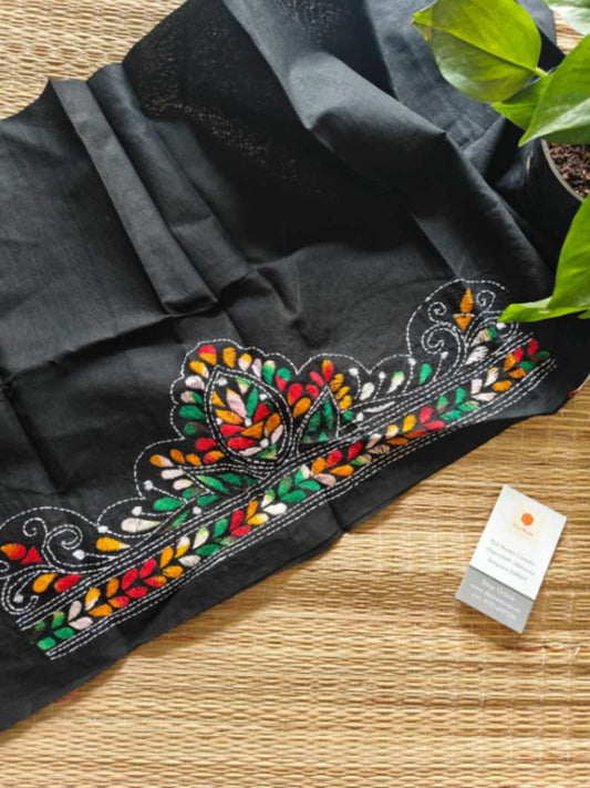 Black Kantha stitch cotton blouse - Desi Weaves