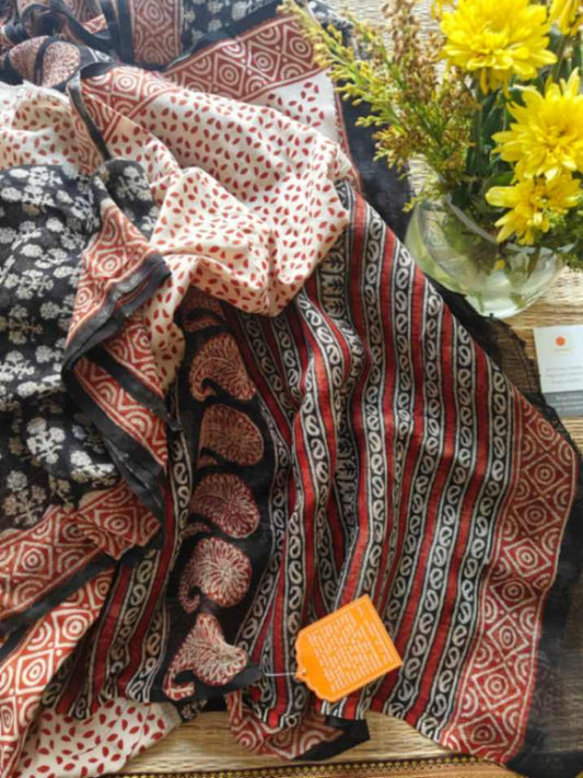 block print kota doria saree  desi weaves
