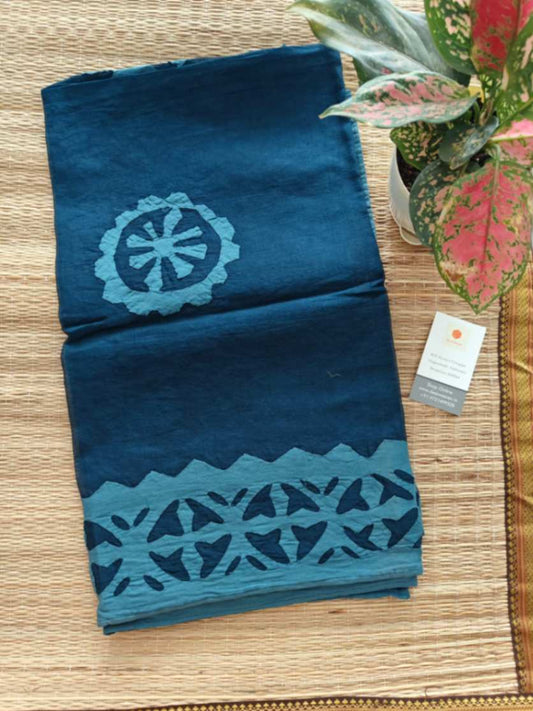 Blue Applique Stitch Cotton Dupatta