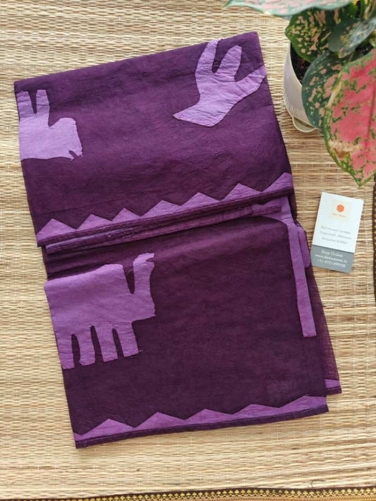 Purple Applique Stitch Cotton Dupatta
