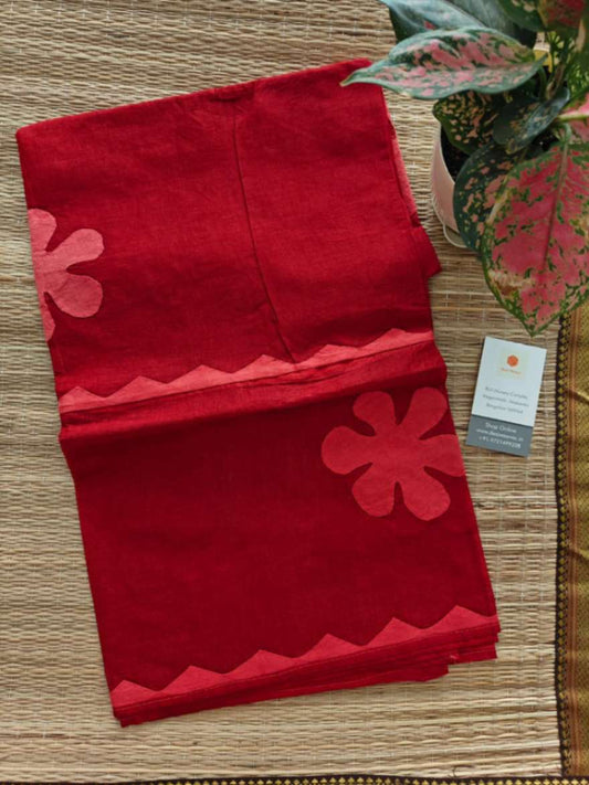 Red Applique Stitch Cotton Dupatta