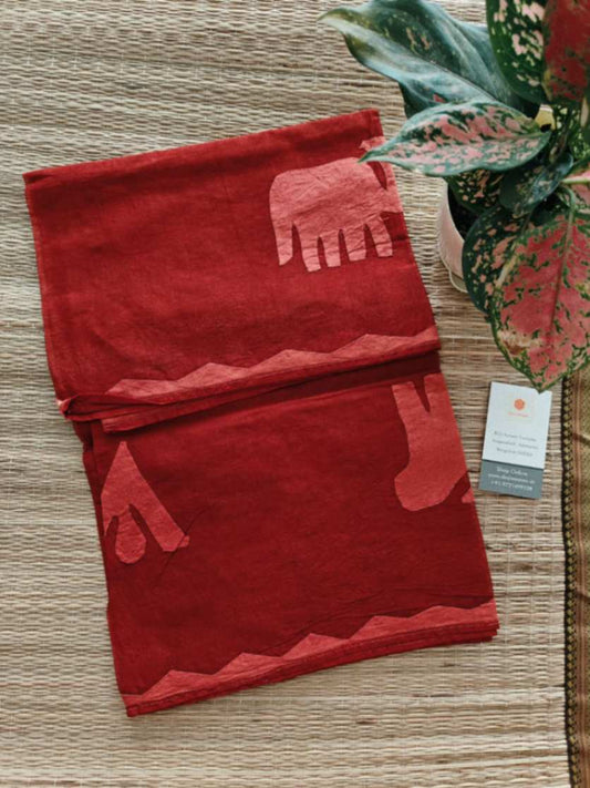 Red Applique Stitch Cotton Dupatta