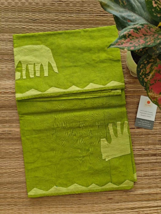 Green Applique Stitch Cotton Dupatta