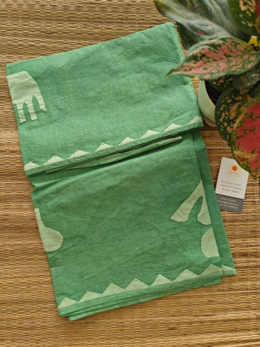 Green Applique Stitch Cotton Dupatta