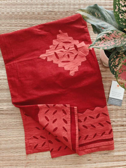 Red Applique Stitch Cotton Dupatta