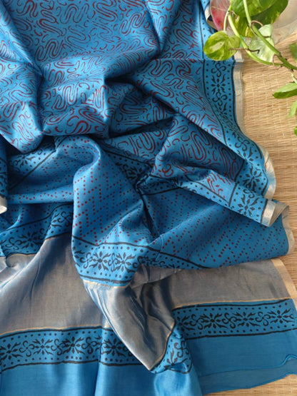 Blue Chanderi Silk Dupatta - Desi Weaves