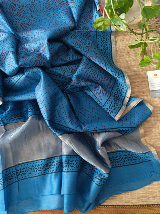 Blue Chanderi Silk Dupatta - Desi Weaves