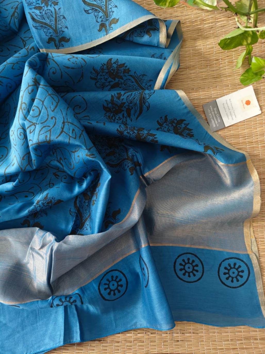 Blue Chanderi Silk Dupatta - Desi Weaves