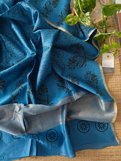 Blue Chanderi Silk Dupatta - Desi Weaves