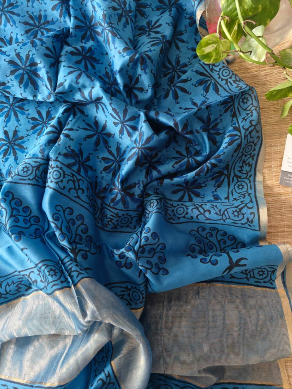 Blue Chanderi Silk Dupatta - Desi Weaves