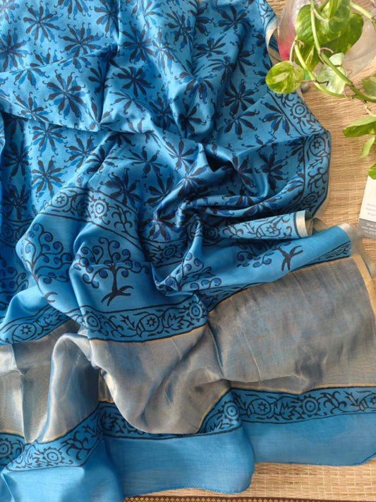 Blue Chanderi Silk Dupatta - Desi Weaves