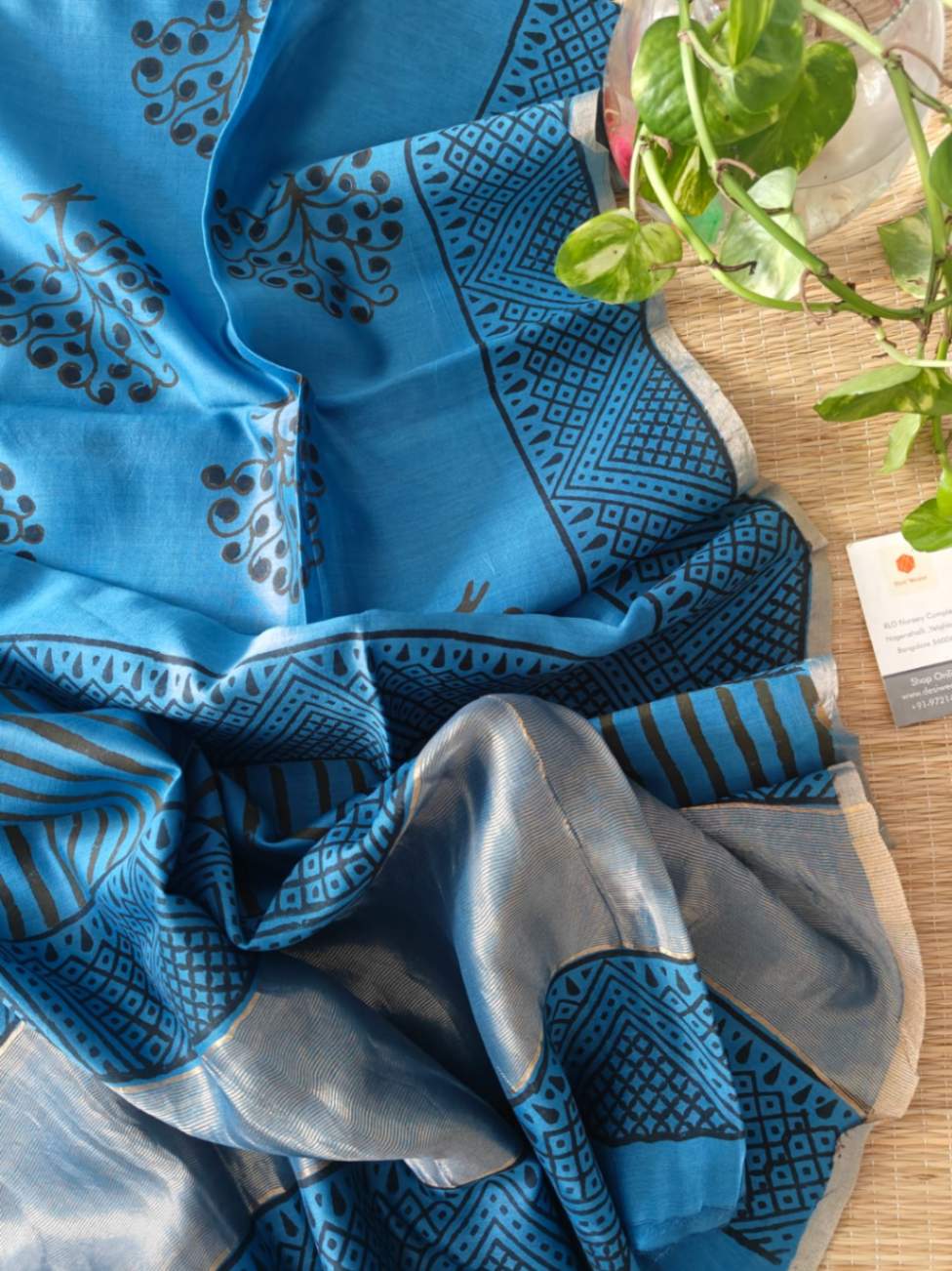 Blue Chanderi Silk Dupatta - Desi Weaves