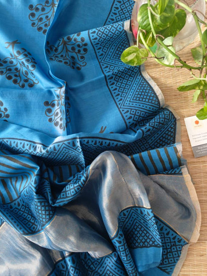 Blue Chanderi Silk Dupatta - Desi Weaves
