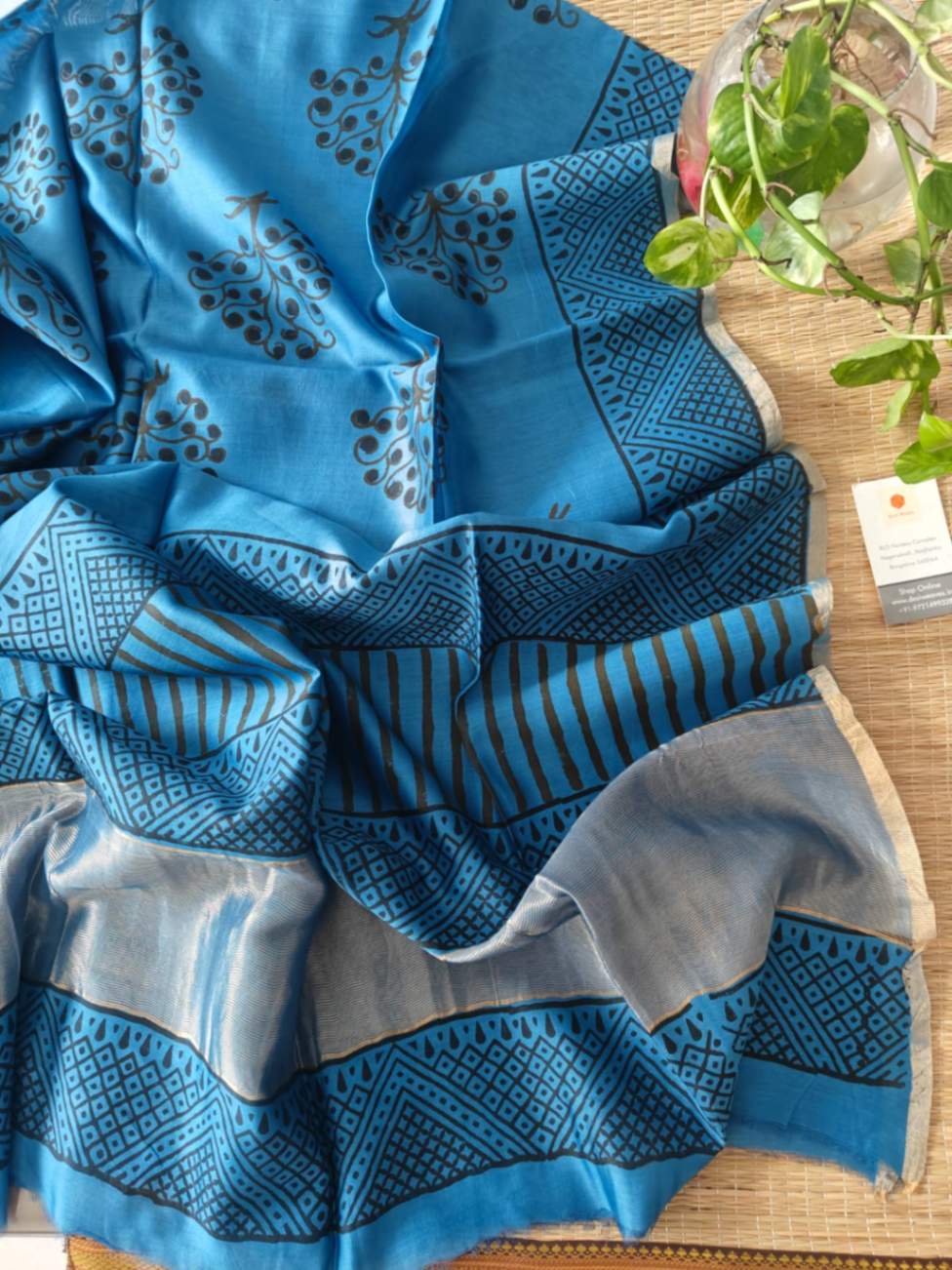 Blue Chanderi Silk Dupatta - Desi Weaves