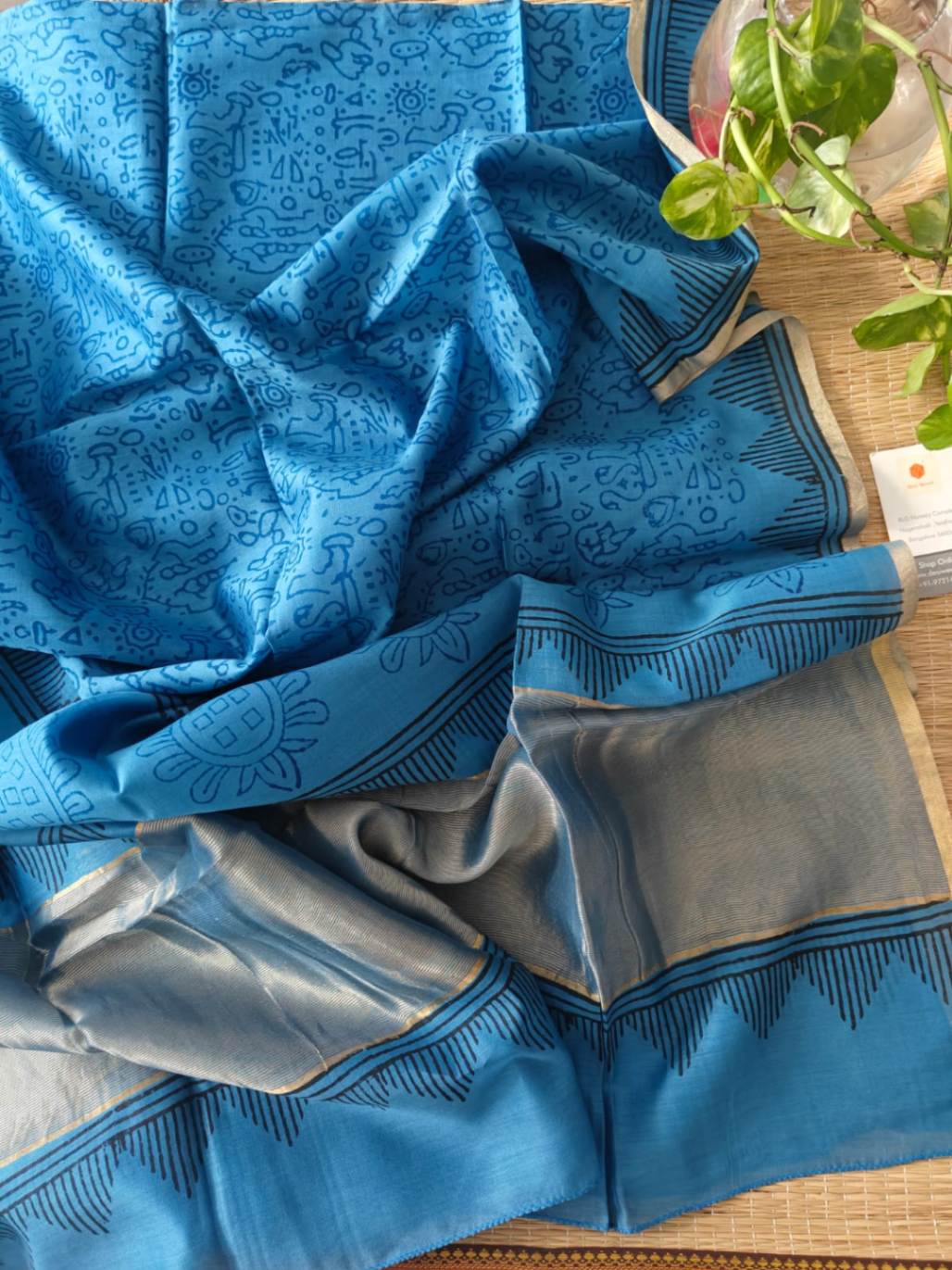 Blue Chanderi Silk Dupatta - Desi Weaves
