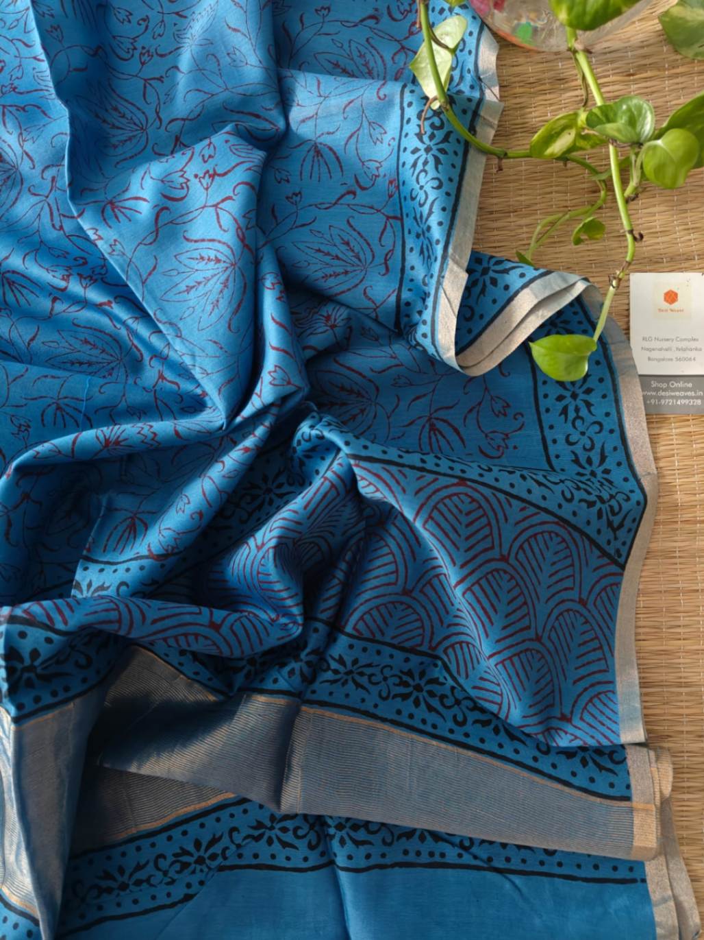Blue Chanderi Silk Dupatta - Desi Weaves