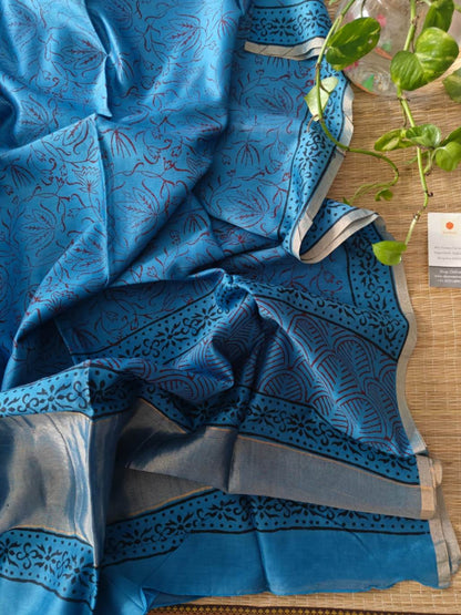 Blue Chanderi Silk Dupatta - Desi Weaves