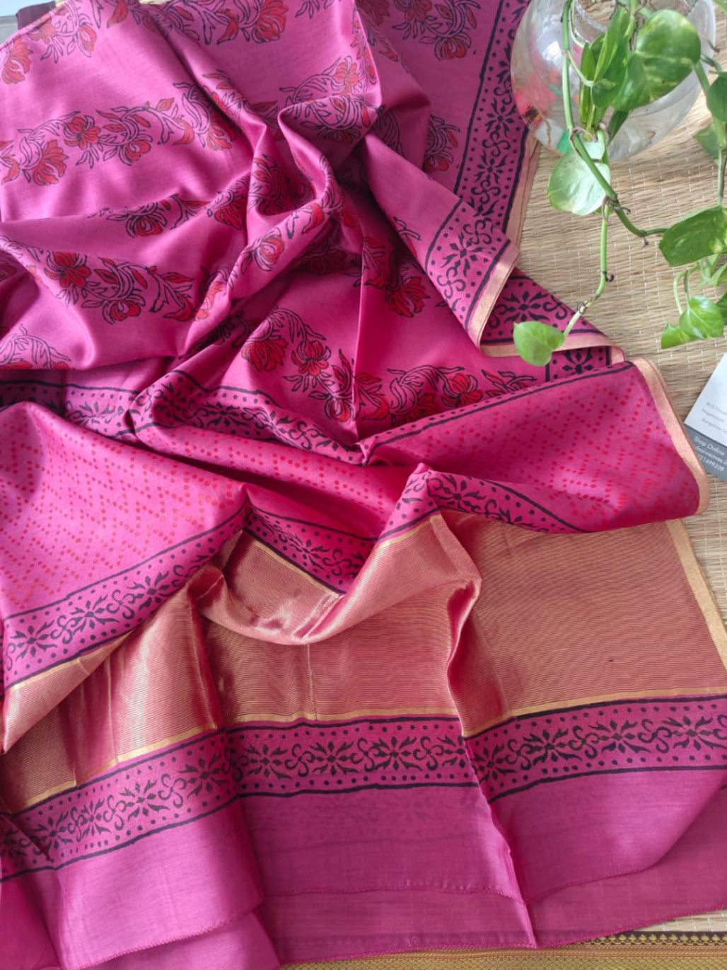 Pink Chanderi Silk Dupatta - Desi Weaves
