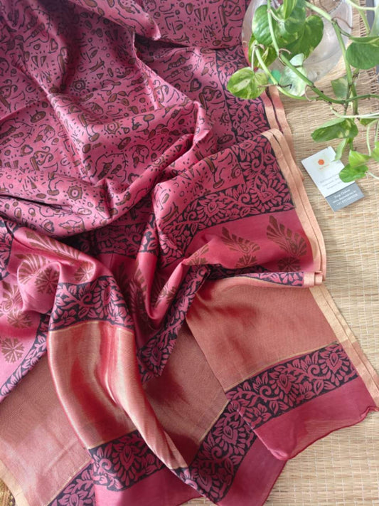 Pink Chanderi Silk Dupatta - Desi Weaves