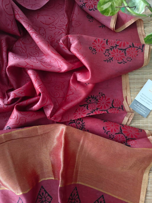 Pink Chanderi Silk Dupatta - Desi Weaves