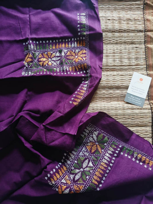 Hand Embroidered Kantha cotton blouse - Desi Weaves