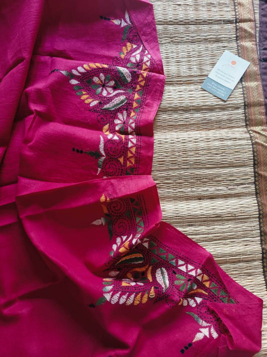 Hand Embroidered Kantha cotton blouse - Desi Weaves