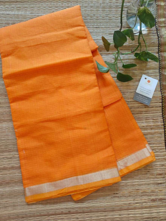 Orange Cotton Kota Doria Saree - 1 Inch Border