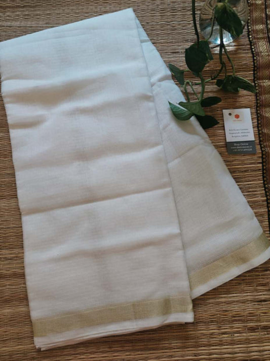 White Color Cotton Kota Doria Saree -  - 1 Inch Border