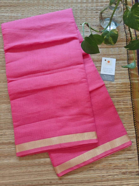 Pink Color Cotton Kota Doria Saree - 1 Inch Border