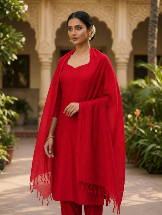 red kota doria dupatta - desi weaves