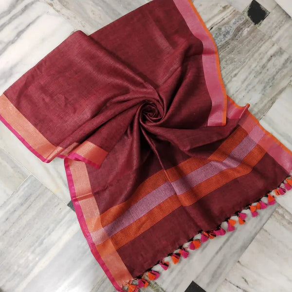 Desi Weaves Handcrafted Pure Linen Dupatta