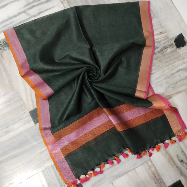 Desi Weaves Handcrafted Pure Linen Dupatta