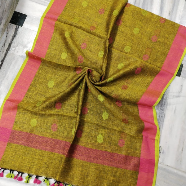 Olive Bars Pure Linen  Dupatta