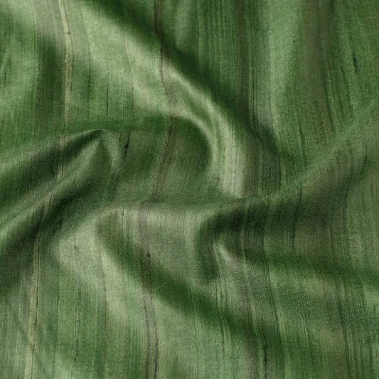 Green Handwoven Pure Desi Ghicha Tussar Silk Fabric